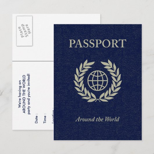 over de hele wereld : paspoort uitnodiging briefkaart (Voorkant / Achterkant)