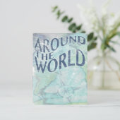 over de hele wereld : paspoortpagina uitnodiging briefkaart (Staand voorkant)