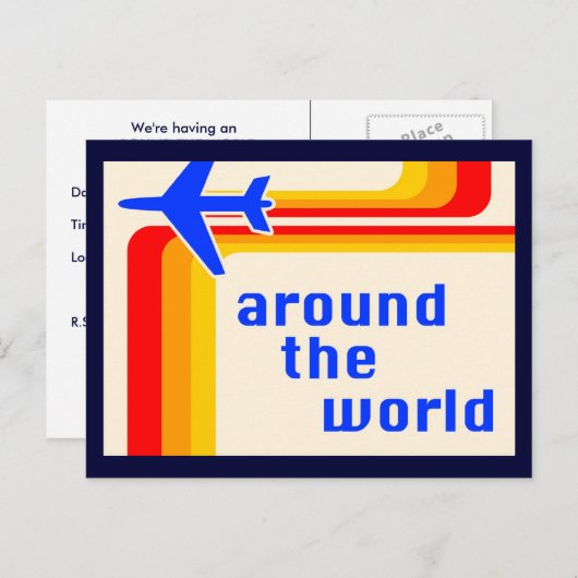 over de hele wereld : retrorstripes uitnodiging briefkaart (Voorkant / Achterkant)