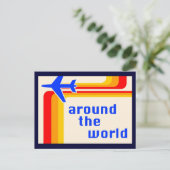 over de hele wereld : retrorstripes uitnodiging briefkaart (Staand voorkant)