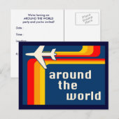 over de hele wereld : retrorstripes uitnodiging briefkaart (Voorkant / Achterkant)