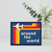 over de hele wereld : retrorstripes uitnodiging briefkaart (Staand voorkant)