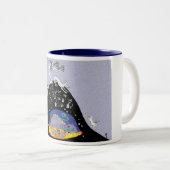 over de heuvel en onder de heuvel tweekleurige koffiemok (Voorkant rechts)