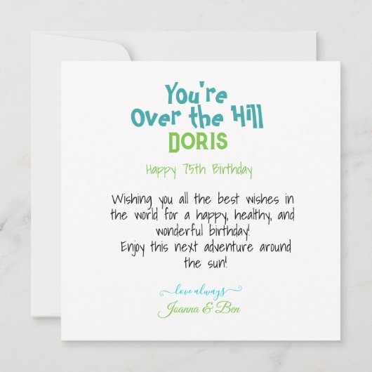 OVER DE HEUVEL VERJAARDAGSTAART KAART (Achterkant)