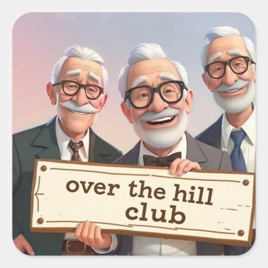 Over de Hill Club Vierkante Sticker (Voorkant)