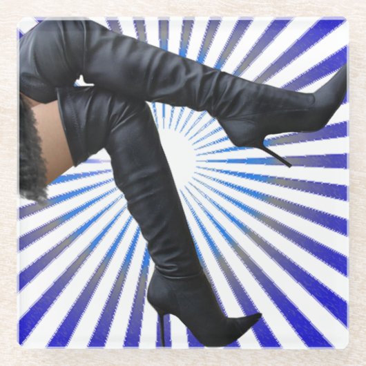 Over de knie Thigh Boots - Blue Starburst Glazen Onderzetter (Voorkant)