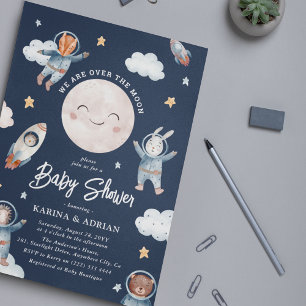 Over de Maan Astronaut Ruimte Baby Shower Kaart