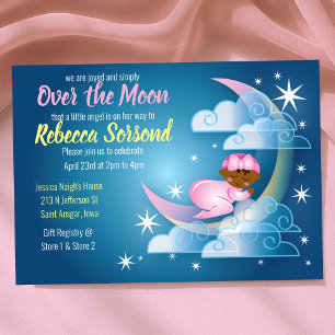 Over de maan Baby Girl Shower Cradled on Crescent Kaart