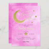 Over de Maan Baby Girl Shower Uitnodiging (Voorkant / Achterkant)