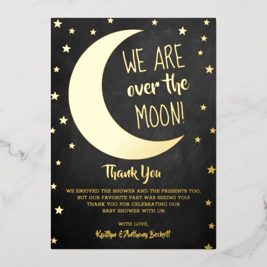 Over de maan | Baby shower Dank u wel Folie Uitnodiging (Voorkant)