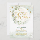 Over de maan | Baby shower droomgroen goud Kaart (Voorkant)