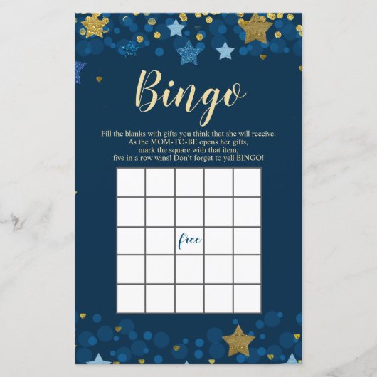 Over de maan Baby shower Gold Glitter Bingo Games (Voorkant)