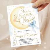 Over de Maan Baby Shower Jongen Blauwe Strik Maan Kaart