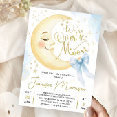 Over de Maan Baby Shower Jongen Blauwe Strik Maan Kaart