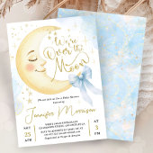 Over de Maan Baby Shower Jongen Blauwe Strik Maan Kaart