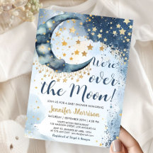 Over De Maan Baby Shower Jongen Blauwe Twinkelende