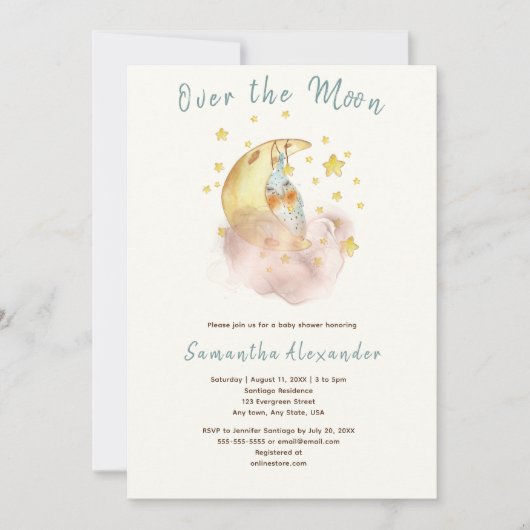 Over de maan baby shower kaart (Voorkant)