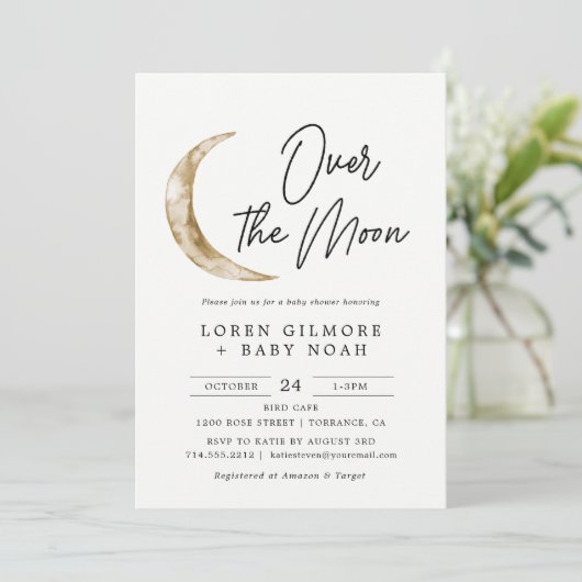 Over de maan Baby shower Kaart (Staand voorkant)