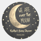 Over de maan | Baby shower Klassieke ronde Sticker (Voorkant)