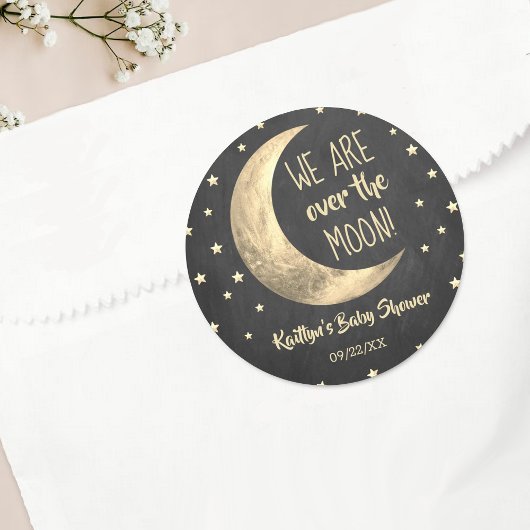 Over de maan | Baby shower Klassieke ronde Sticker