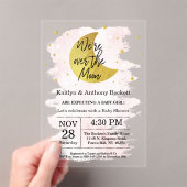 Over de maan | Baby shower meisjes Acryl Uitnodigingen (Insitu (Draagbaar))