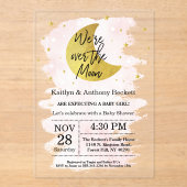 Over de maan | Baby shower meisjes Acryl Uitnodigingen (Voorkant)