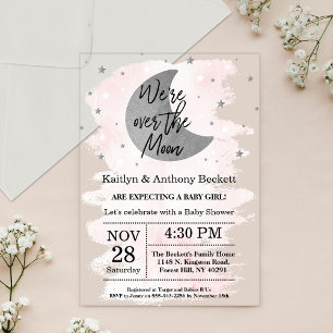 Over de maan Baby shower meisjes Acryl Uitnodigingen