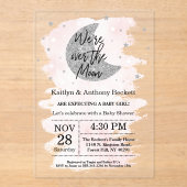 Over de maan | Baby shower meisjes Acryl Uitnodigingen (Voorkant)