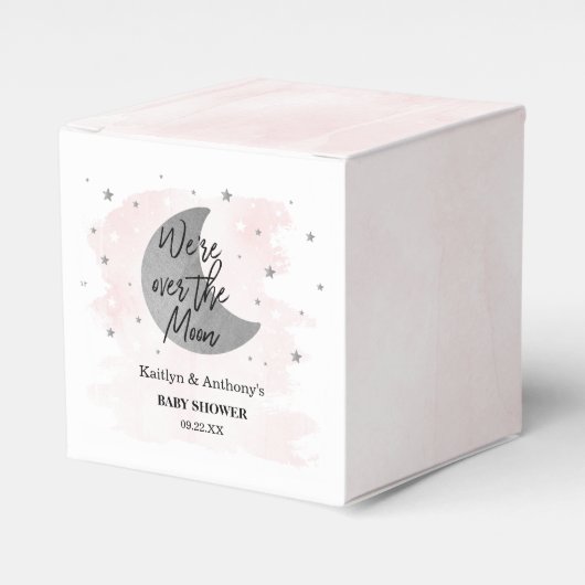 Over de maan | Baby shower meisjes Bedankdoosjes (Voorkant Zijde)