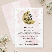 Over de maan | Baby shower meisjes Bedankkaart