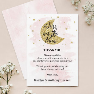 Over de maan Baby shower meisjes Bedankkaart