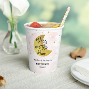 Over de maan   Baby shower meisjes Papieren Bekers