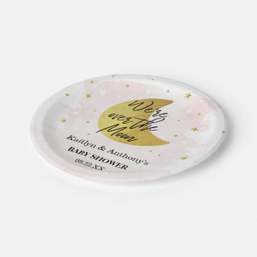 Over de maan | Baby shower meisjes Papieren Bordje (Gekanteld)