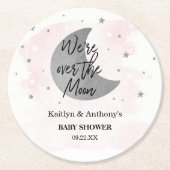 Over de maan | Baby shower meisjes Ronde Kartonnen Onderzetter (Voorkant)