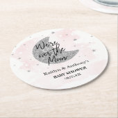 Over de maan | Baby shower meisjes Ronde Kartonnen Onderzetter (Gebogen)
