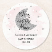 Over de maan | Baby shower meisjes Ronde Kartonnen Onderzetter (Voorkant)