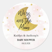 Over de maan | Baby shower meisjes Ronde Sticker (Voorkant)