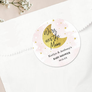Over de maan   Baby shower meisjes Ronde Sticker