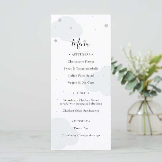 Over de Maan Baby shower Menu (Staand voorkant)