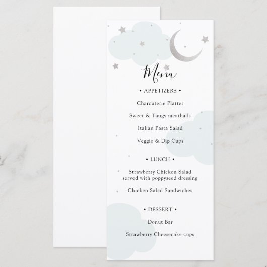 Over de Maan Baby shower Menu (Voorkant / Achterkant)