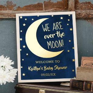 Over de maan Baby shower Real Folie Welcome Sign Afdrukken