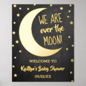 Over de maan | Baby shower Real Folie Welcome Sign Afdrukken (Voorkant)