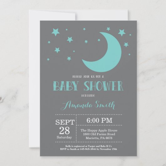 Over de Maan Baby shower Uitnodiging Auqa (Voorkant)