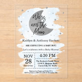 Over de maan | Baby shower voor jongens Acryl Uitnodigingen (Voorkant)