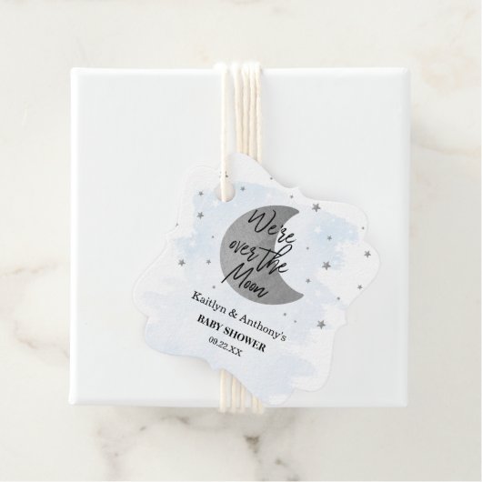 Over de maan | Baby shower voor jongens Bedankjes Labels (In situ)