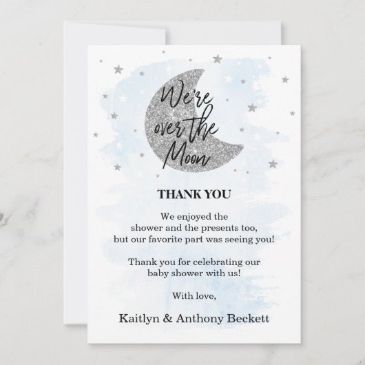 Over de maan | Baby shower voor jongens Bedankkaart (Voorkant)