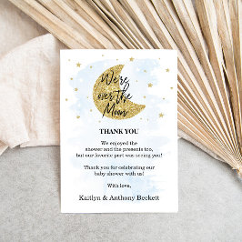 Over de maan | Baby shower voor jongens Bedankkaart