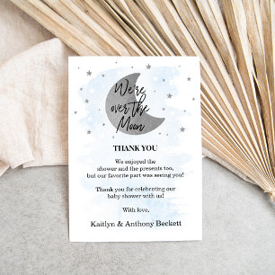 Over de maan   Baby shower voor jongens Bedankkaart