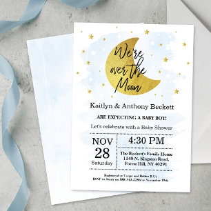 Over de maan Baby shower voor jongens Kaart