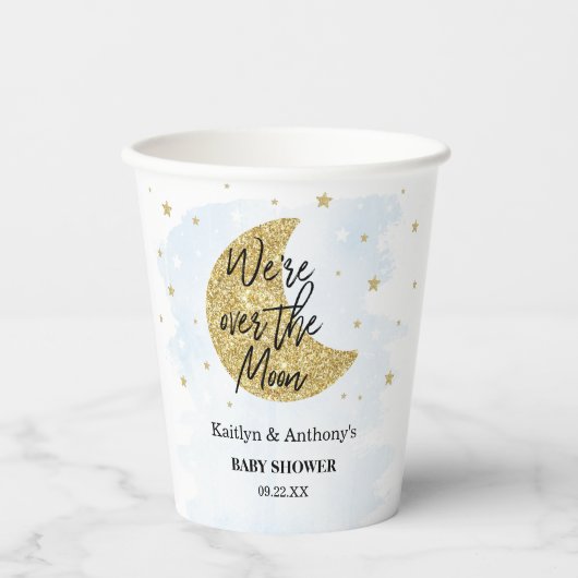 Over de maan | Baby shower voor jongens Papieren Bekers (Voorkant)